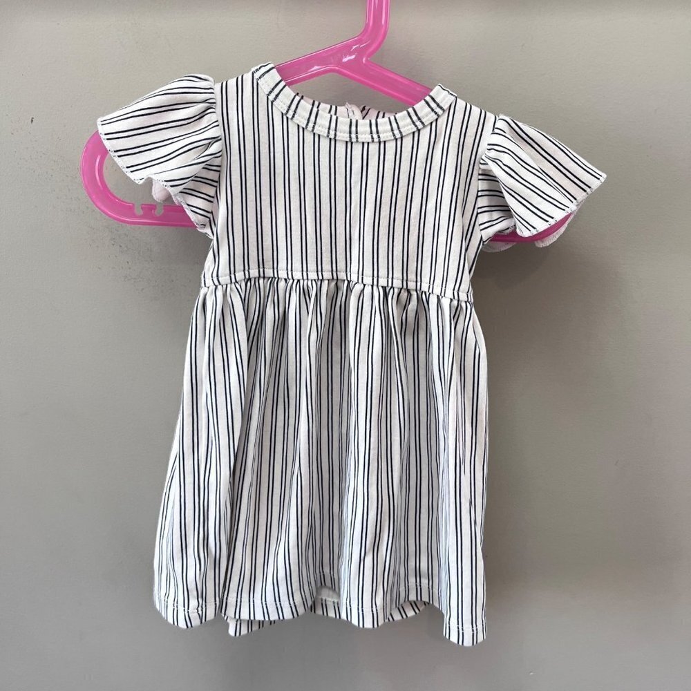 Kate Quinn Organics Navy and White Striped Flutter Sleeve Dress- Size 12-18m